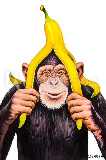 Image de Chimpanzee with a banana peel on his head Watercolor illustration